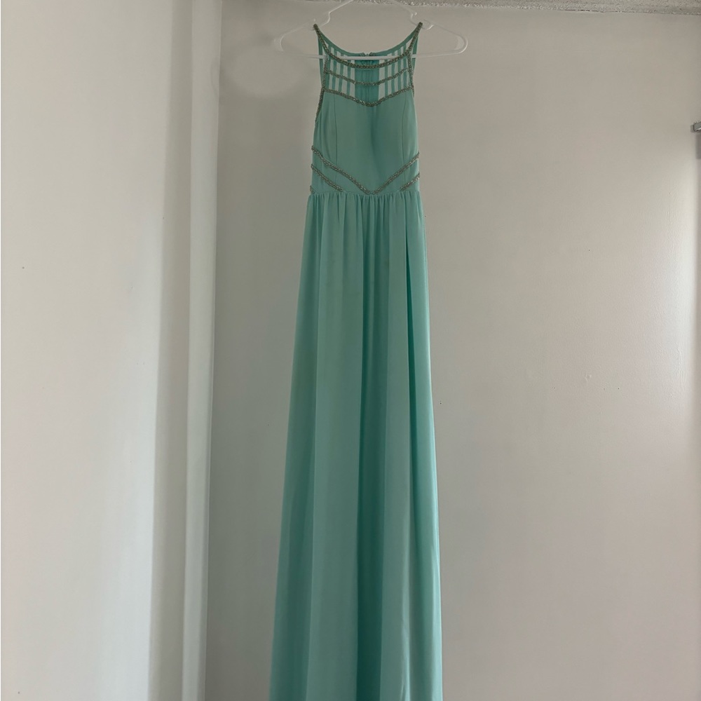 Mint Green Mesh Back Prom Dress